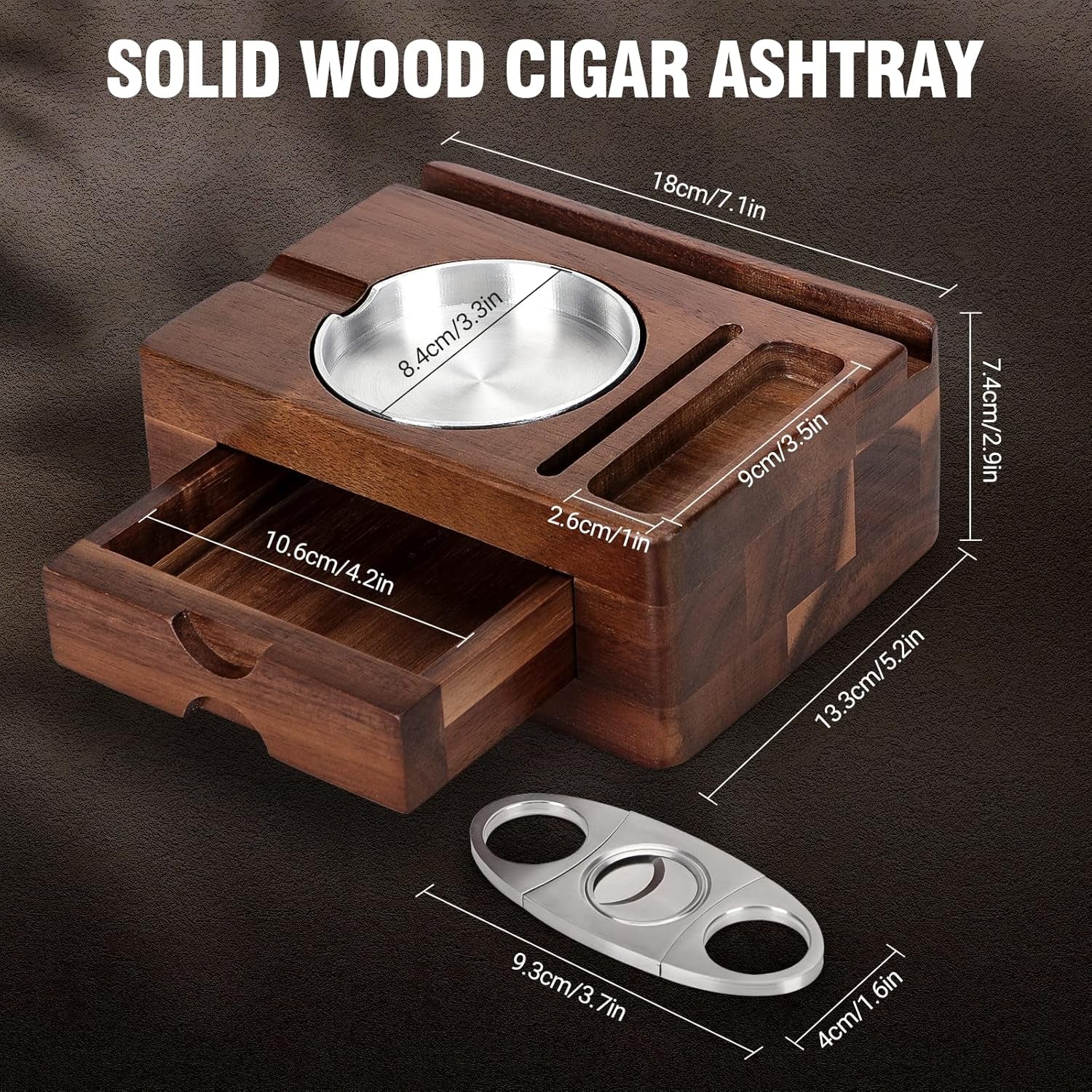 Wooden Cigar Ashtray with Cutter & Phone Stand — cigar ashtray, photo 4