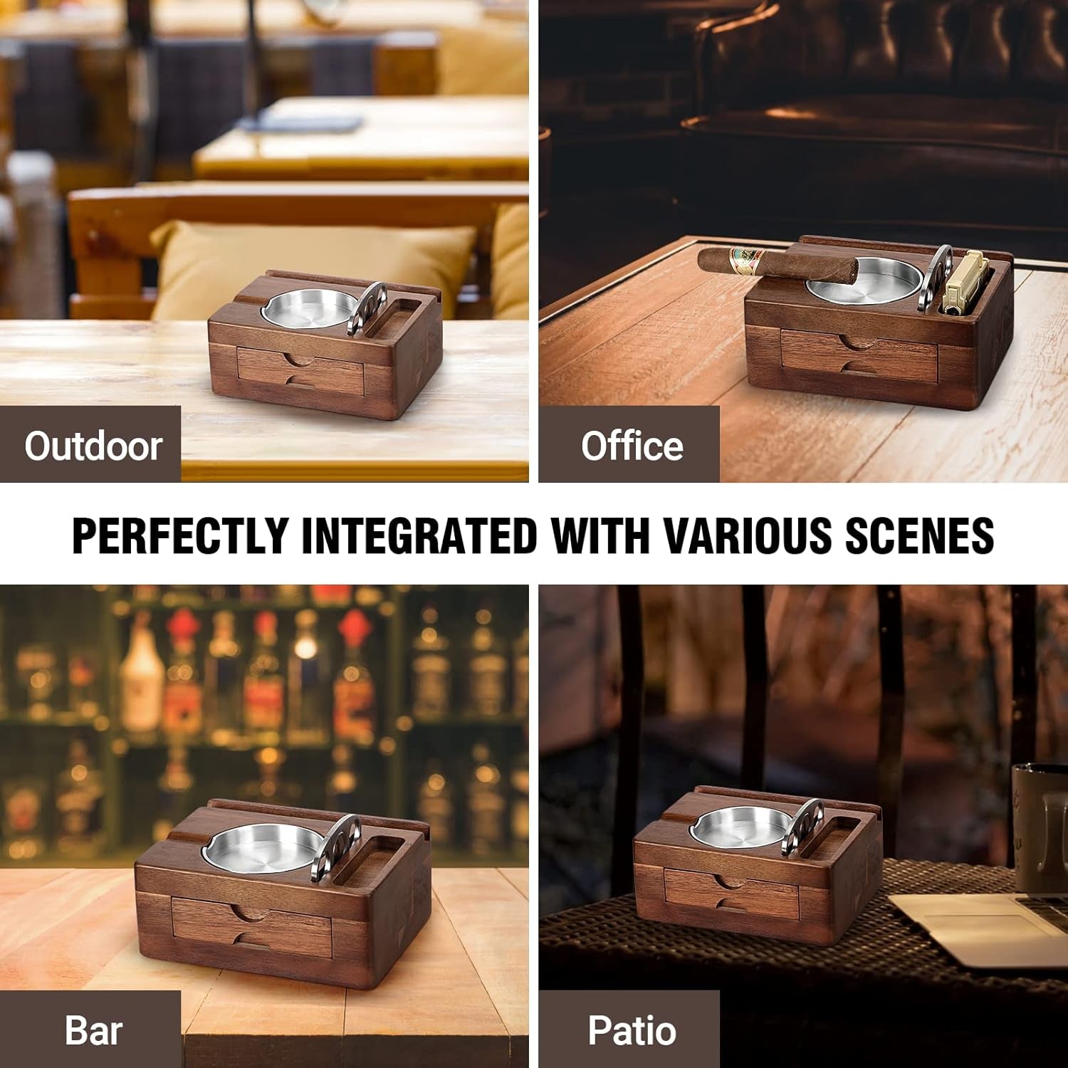 Wooden Cigar Ashtray with Cutter & Phone Stand — cigar ashtray, photo 7