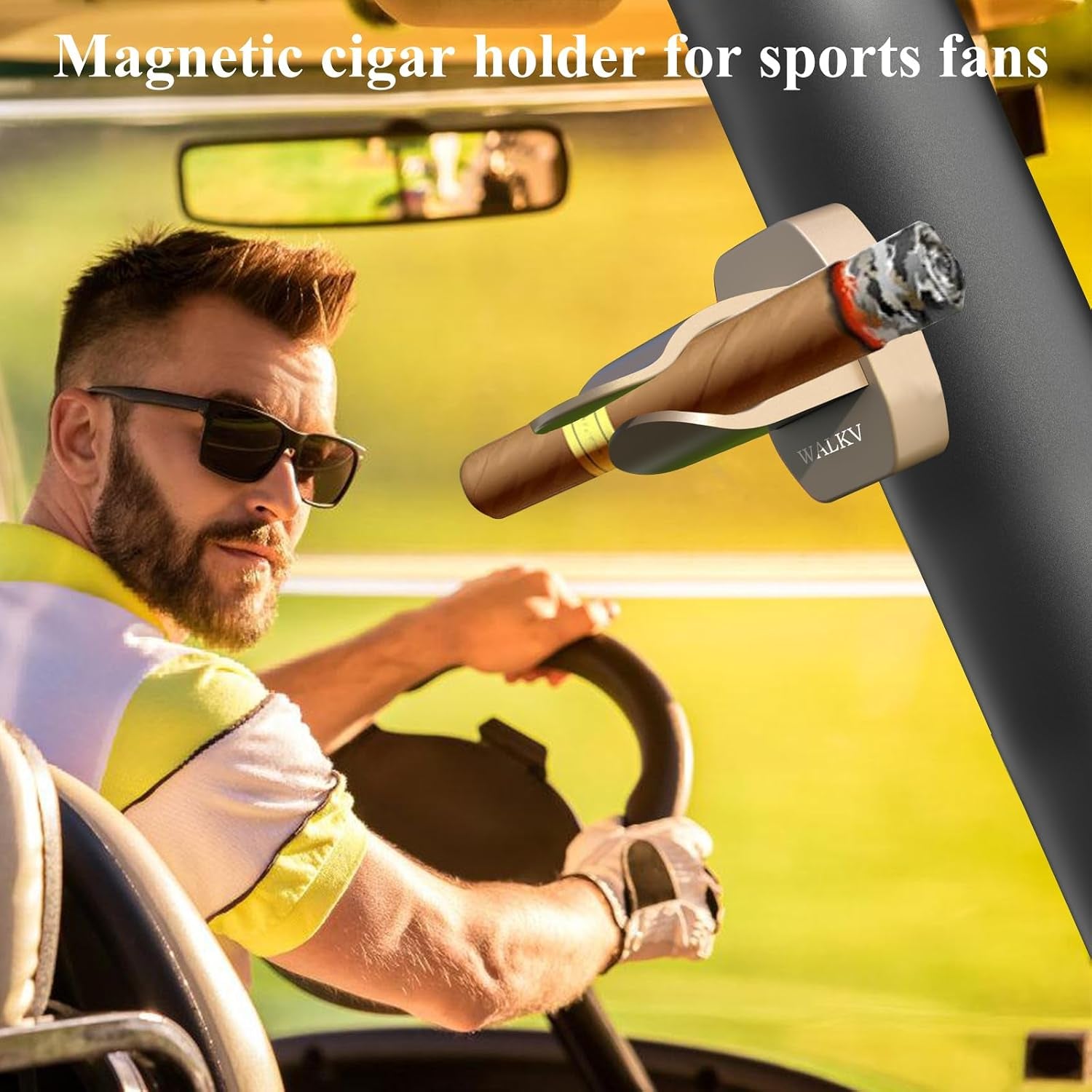 Magnetic Golf Cart Cigar Holder (Gold) — cigar holder, photo 2