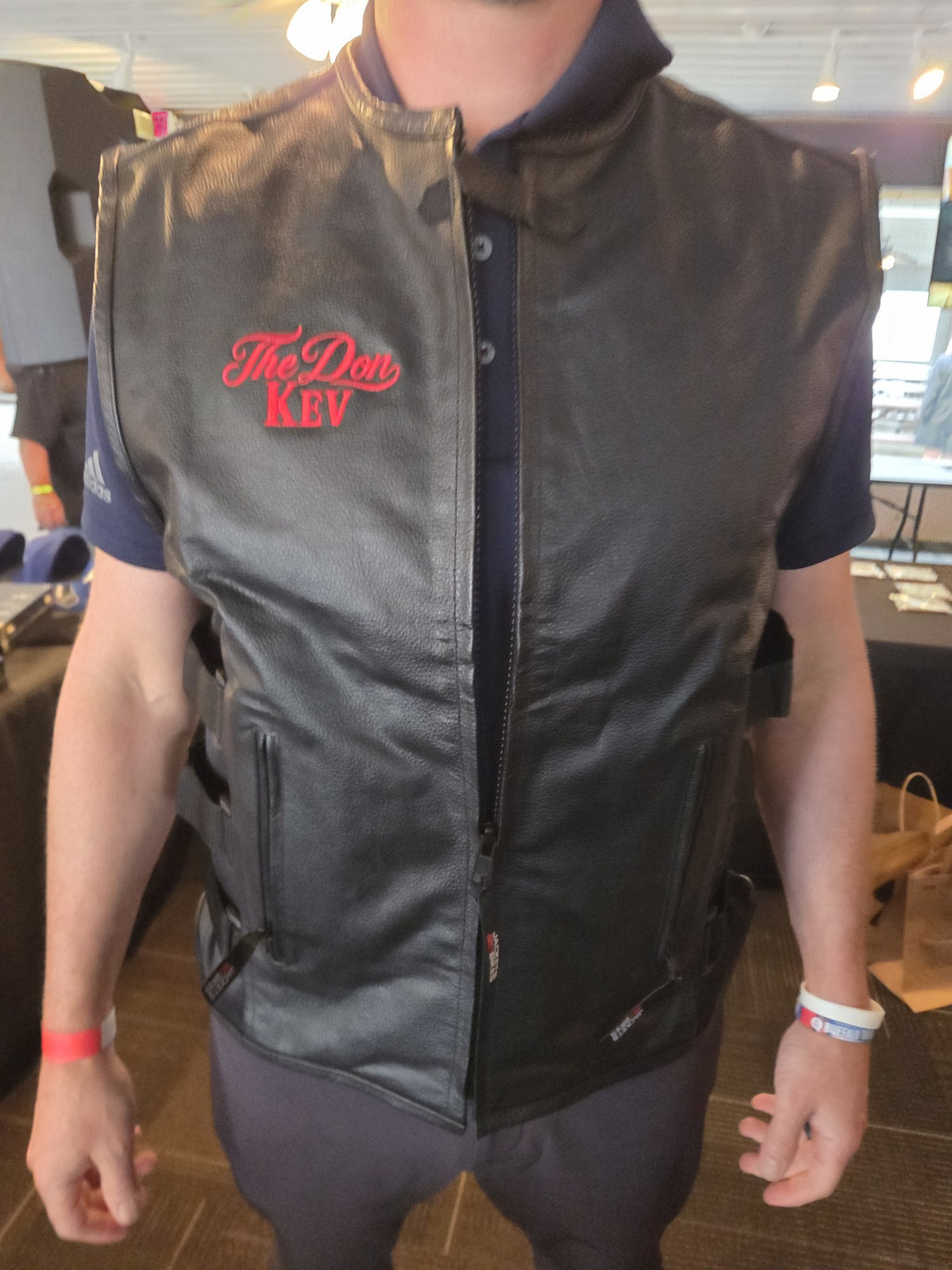 Custom Cigar Mafia Vest — worn, custom embroidery