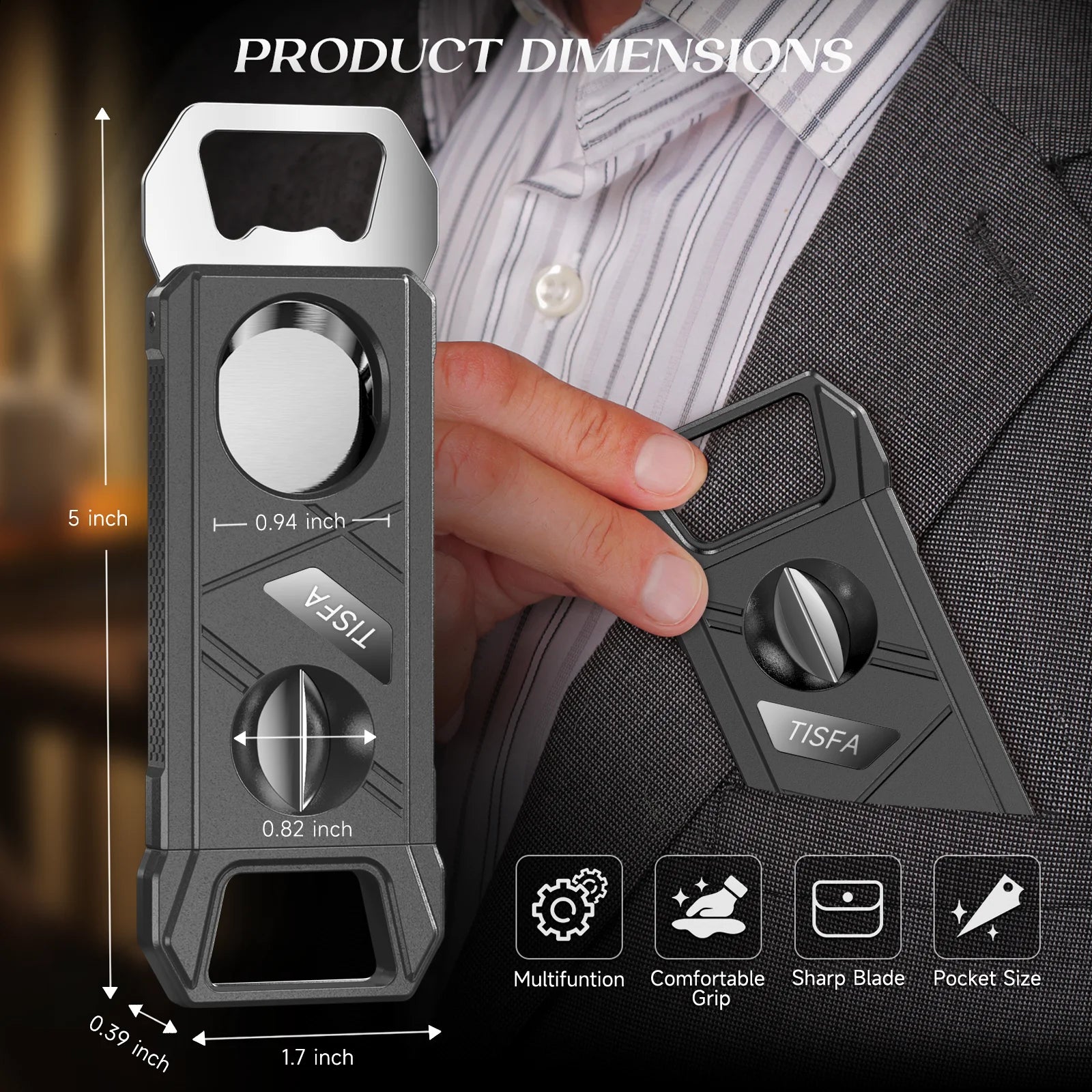 3-in-1 Cutter, V-Cut & Bottle Opener — cigar cutter, photo 3