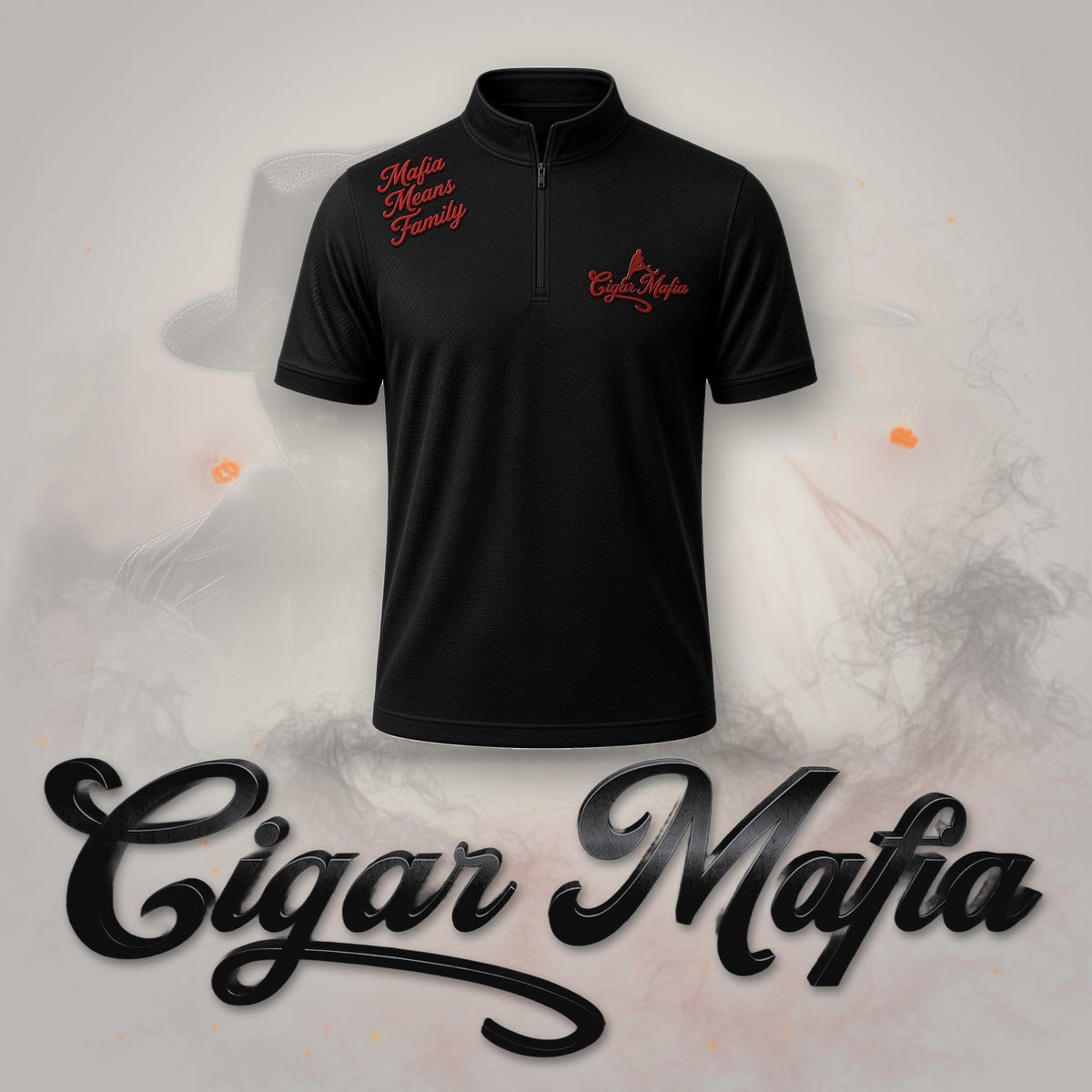 Big Stakes Dri-Fit Quarter-Zip on Cigar Mafia branded background
