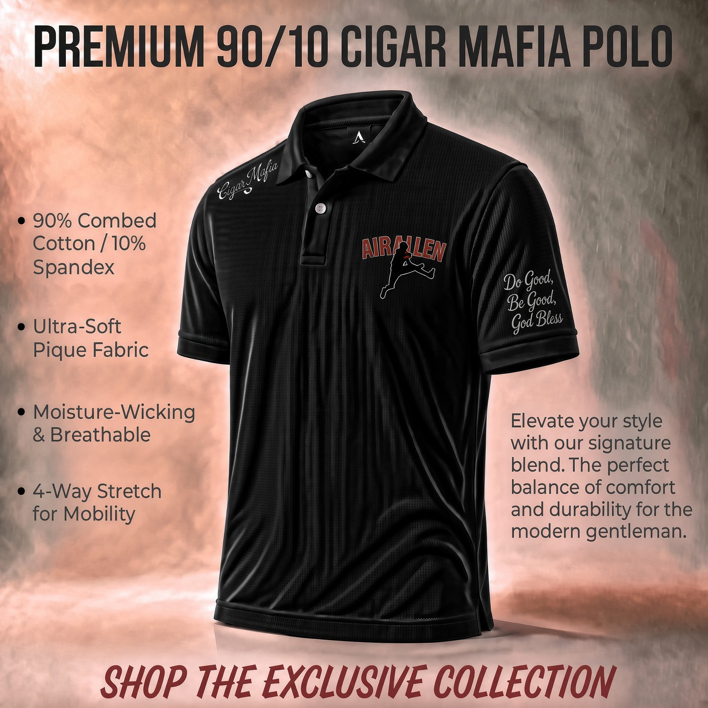 Premium 90/10 Air Allen Polo — Black