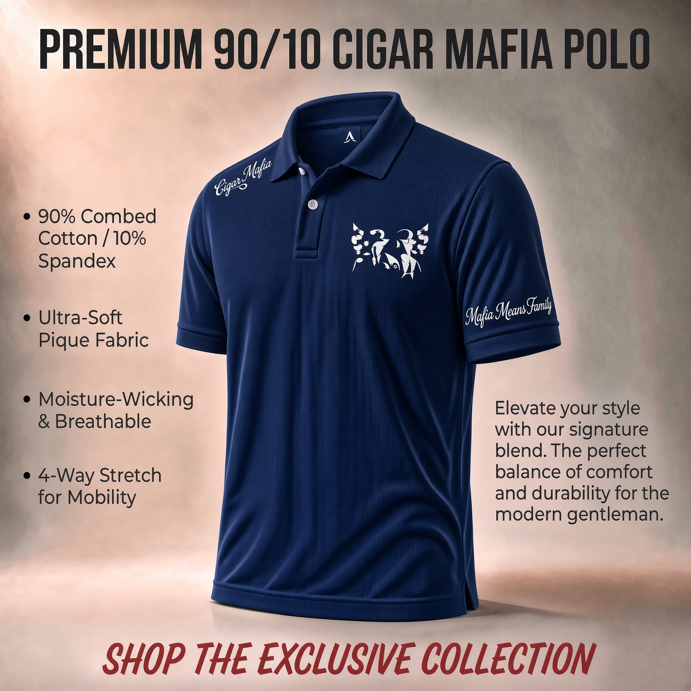 Premium 90/10 Cigar Mafia Polo — Navy