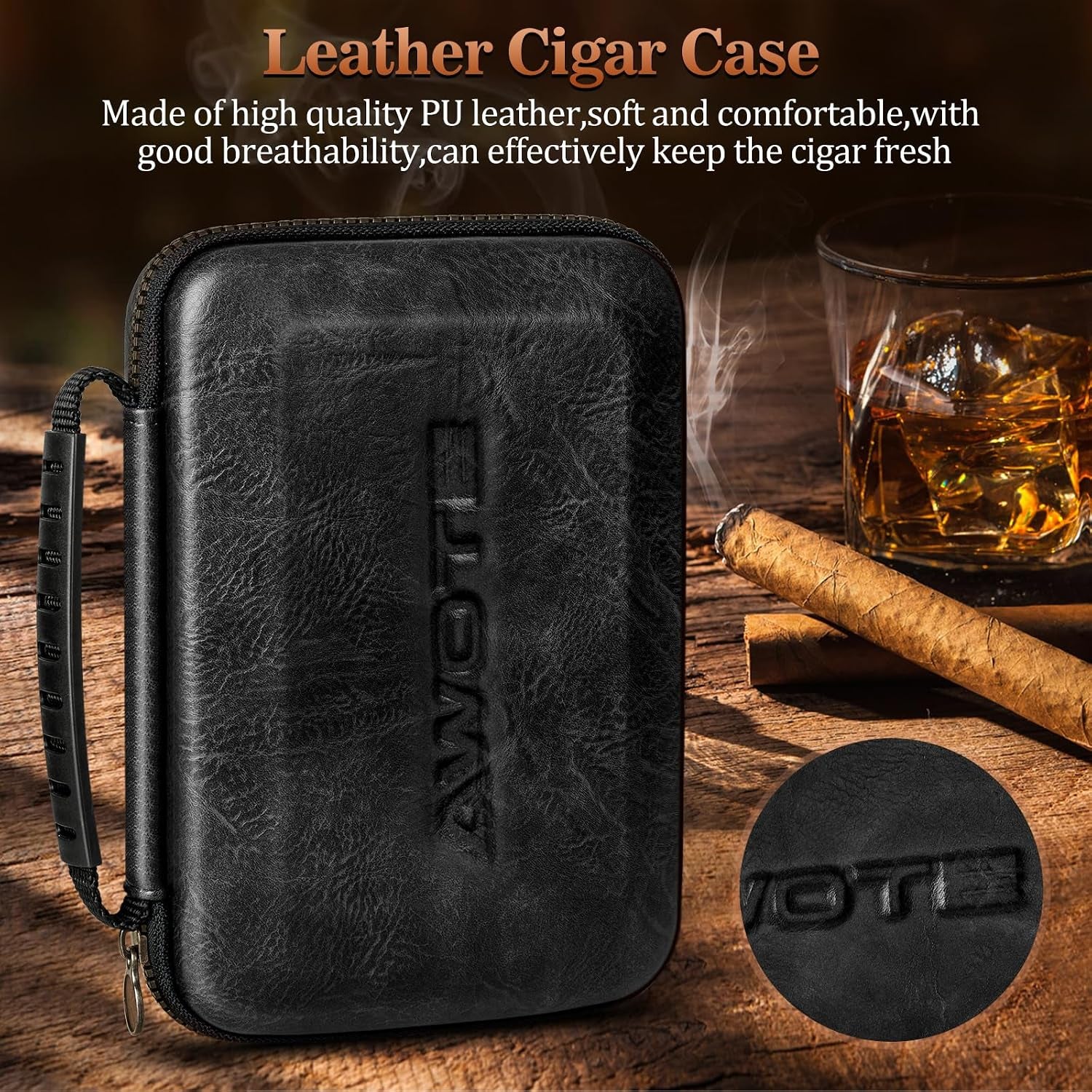 Leather Travel Humidor — 4 Tubes (Black) — cigar humidor, photo 7