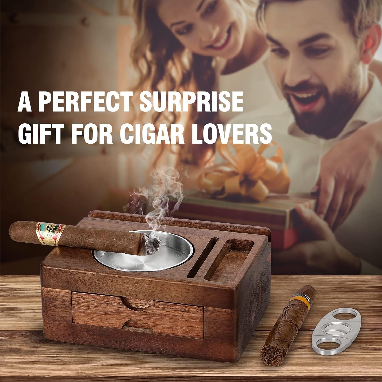 Wooden Cigar Ashtray with Cutter & Phone Stand — cigar ashtray, photo 6