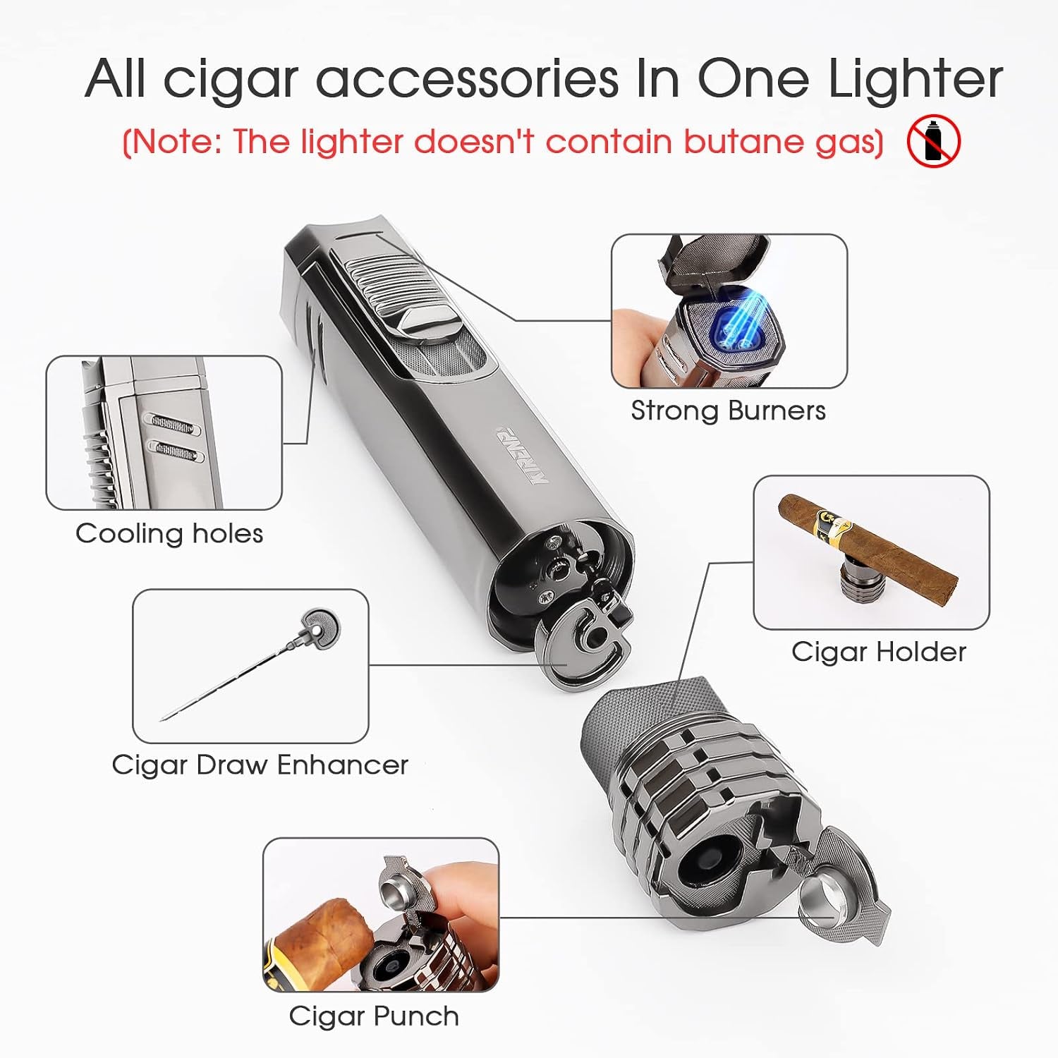 Triple-Jet Torch Lighter with Punch — cigar lighter, photo 2