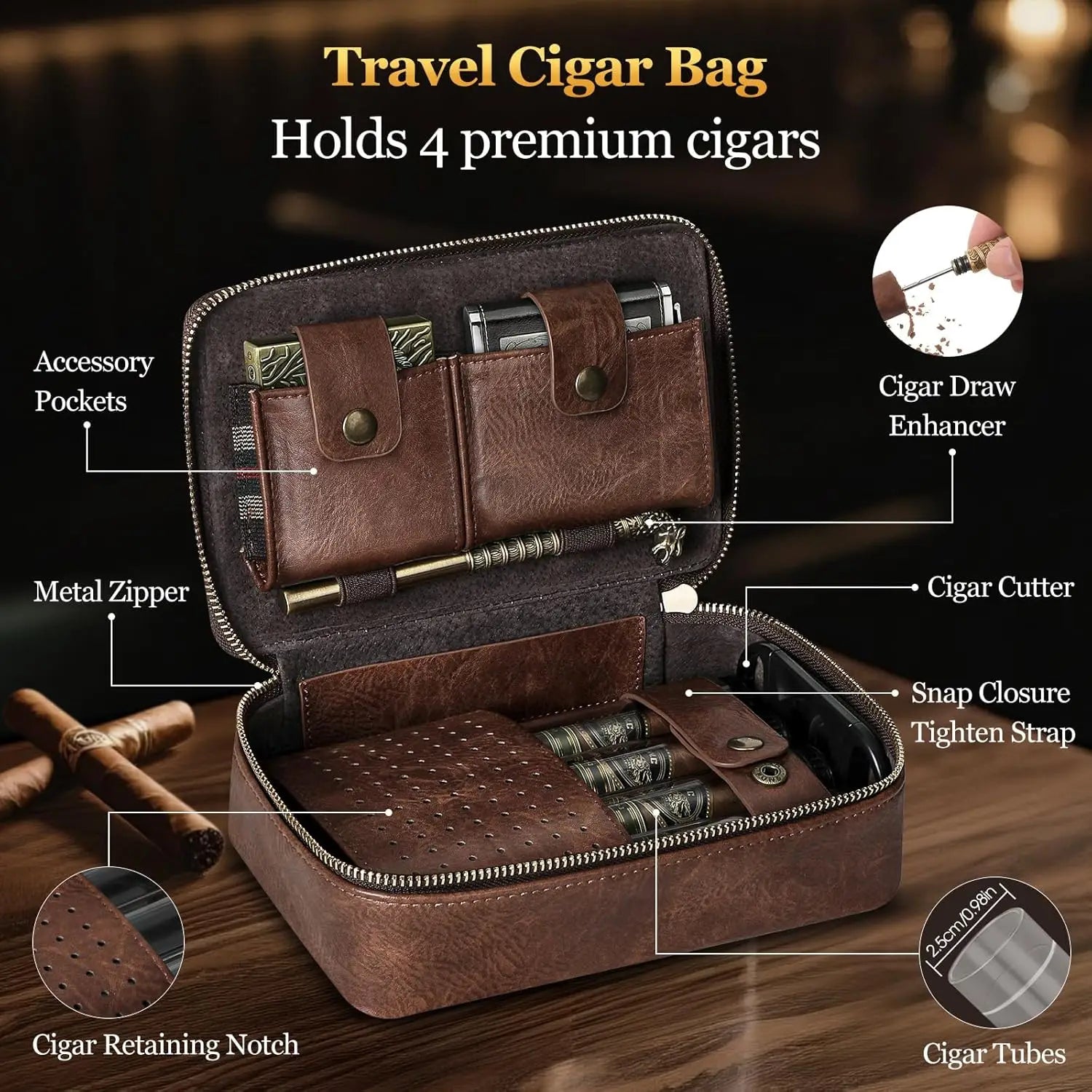 Leather Travel Humidor with Cutter — cigar humidor, photo 3