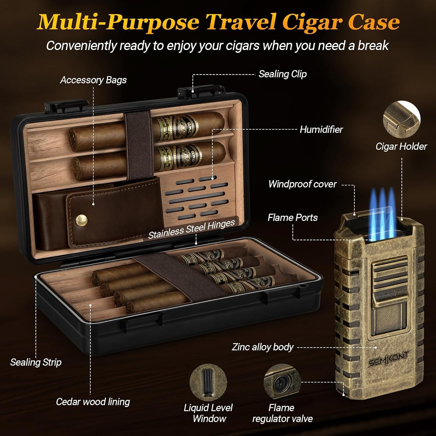 Cedar-Lined Travel Humidor — 6 Count — cigar humidor, photo 2