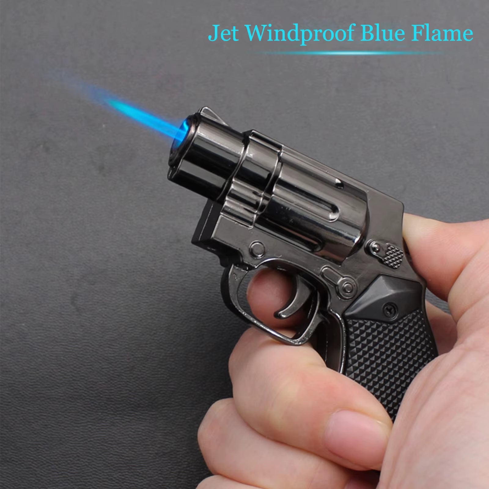 Cool Windproof Jet Flame Torch Lighter, Unique with Keychain Adjustable Flame Butane Lighters for Gifts (Gas Not Included)