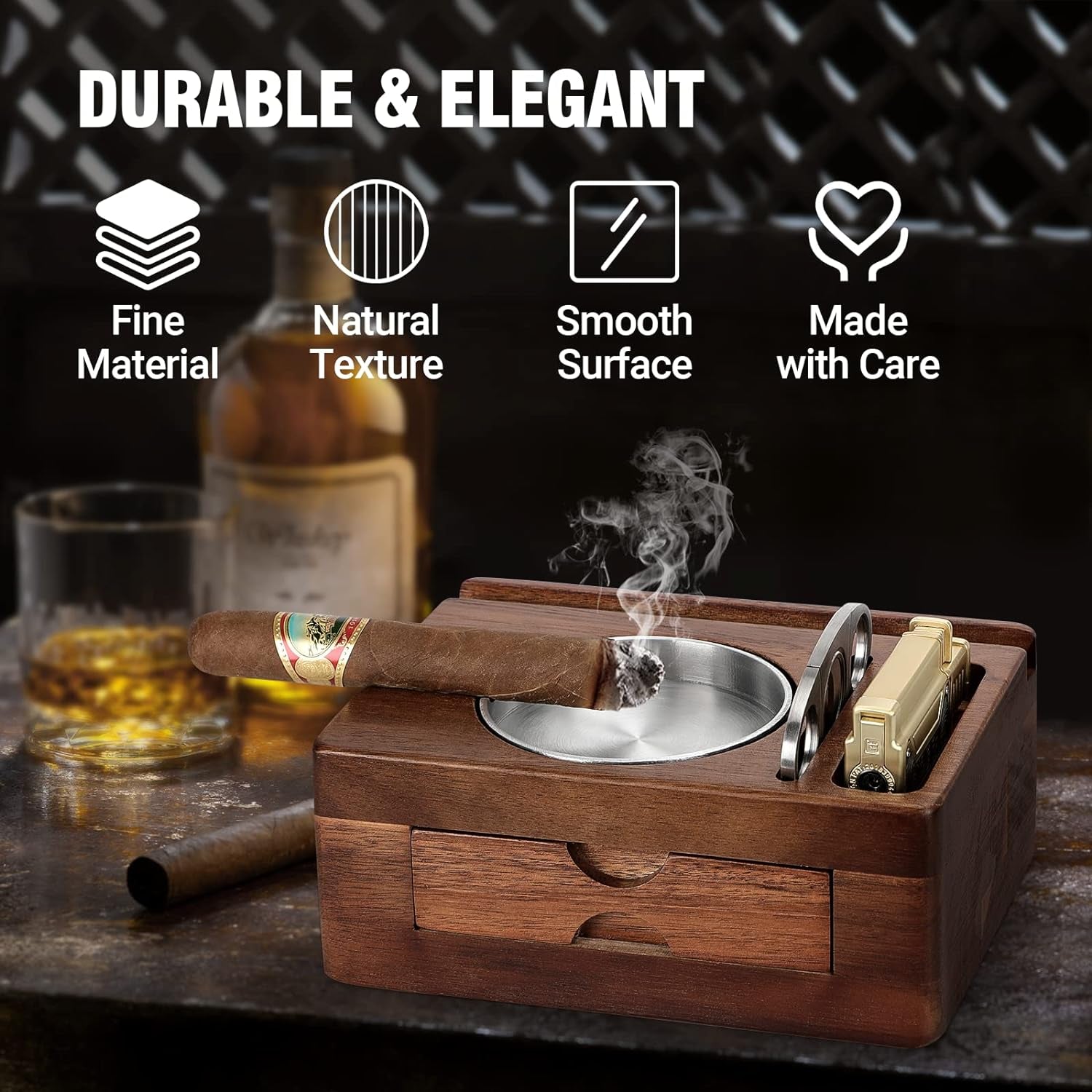 Wooden Cigar Ashtray with Cutter & Phone Stand — cigar ashtray, photo 5