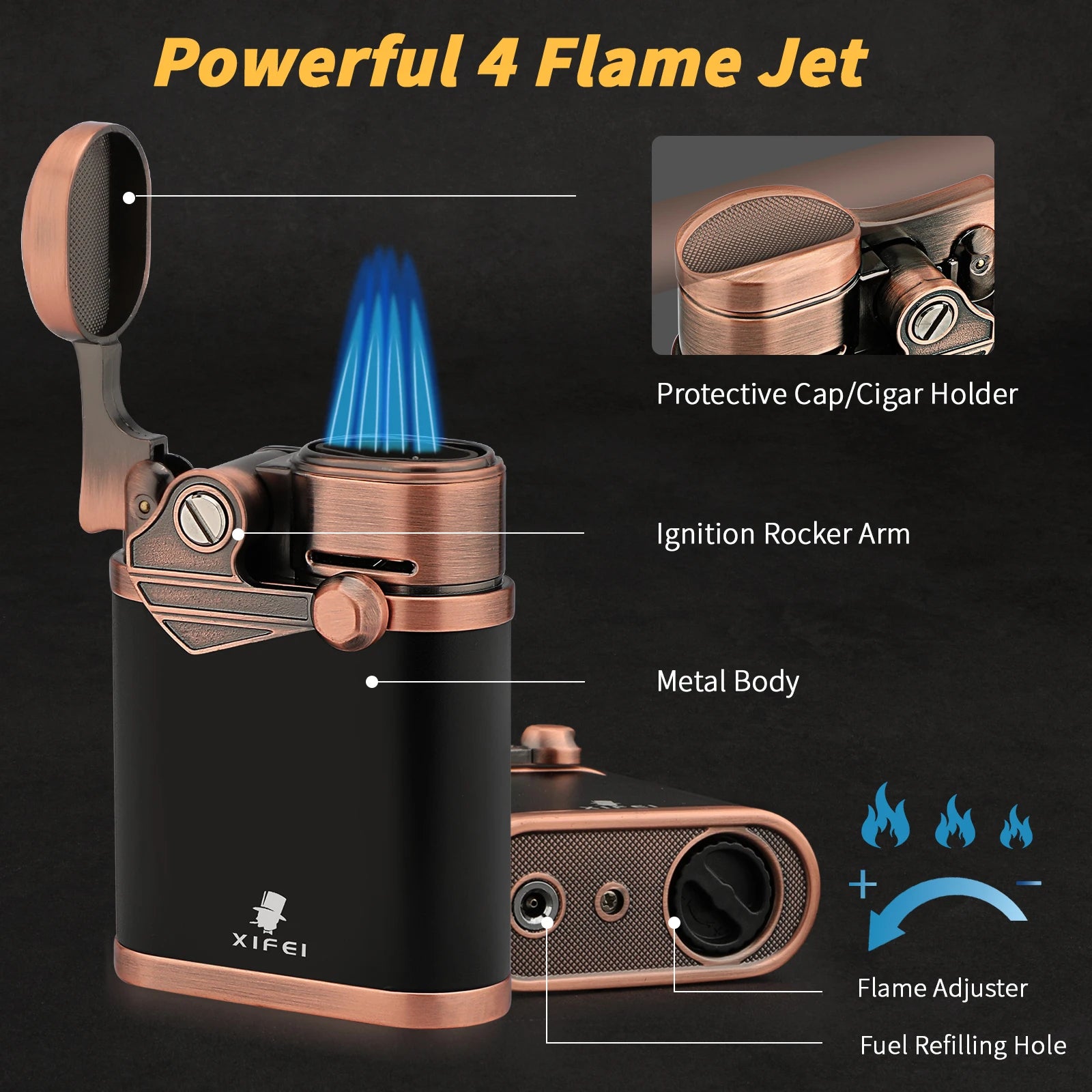 4-Jet Torch Lighter with Holder — cigar holder, photo 5
