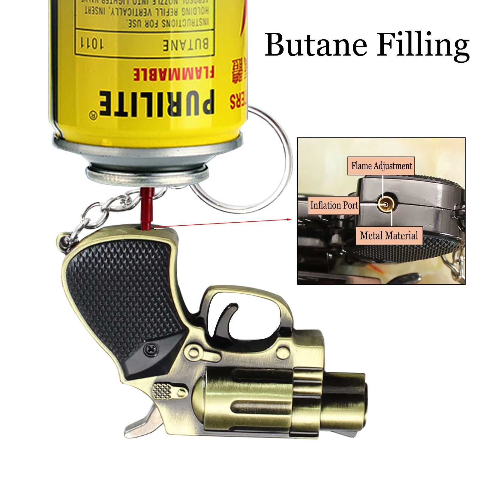 Cool Windproof Jet Flame Torch Lighter, Unique with Keychain Adjustable Flame Butane Lighters for Gifts (Gas Not Included)