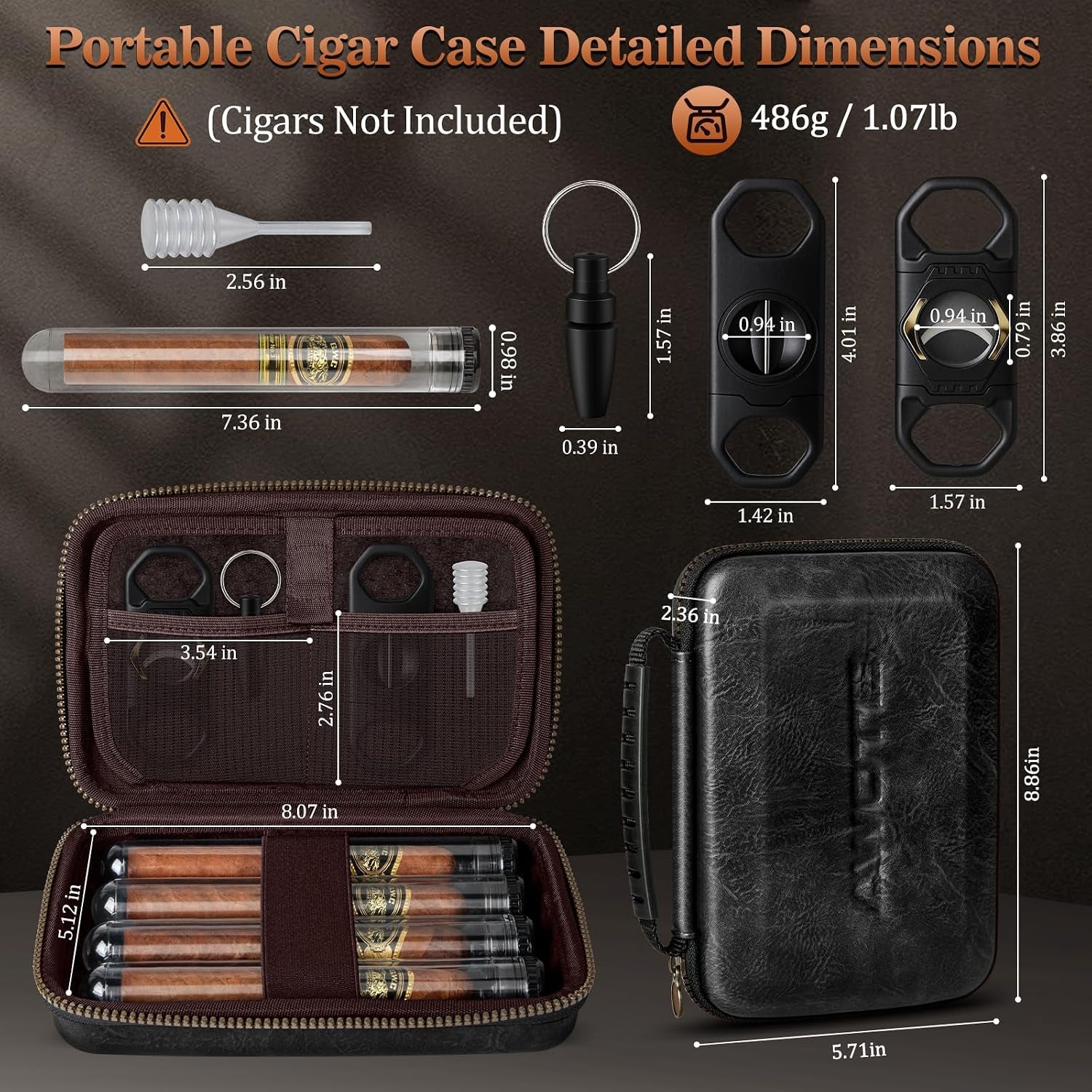 Leather Travel Humidor — 4 Tubes (Black) — cigar humidor, photo 2
