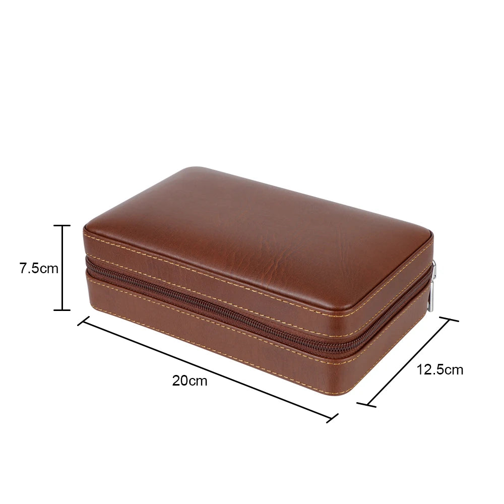 Cedar Wood Cigar Humidor Box PU Leather Cigar Case Storage Portable Humidifier 4 Cigars Box Humidor