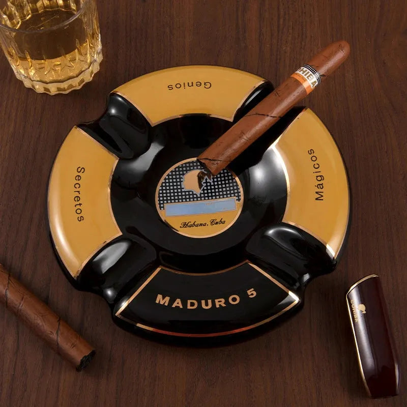 Cigar Ashtray Ceramic Round Black Gift Box Set Cigar Accessories