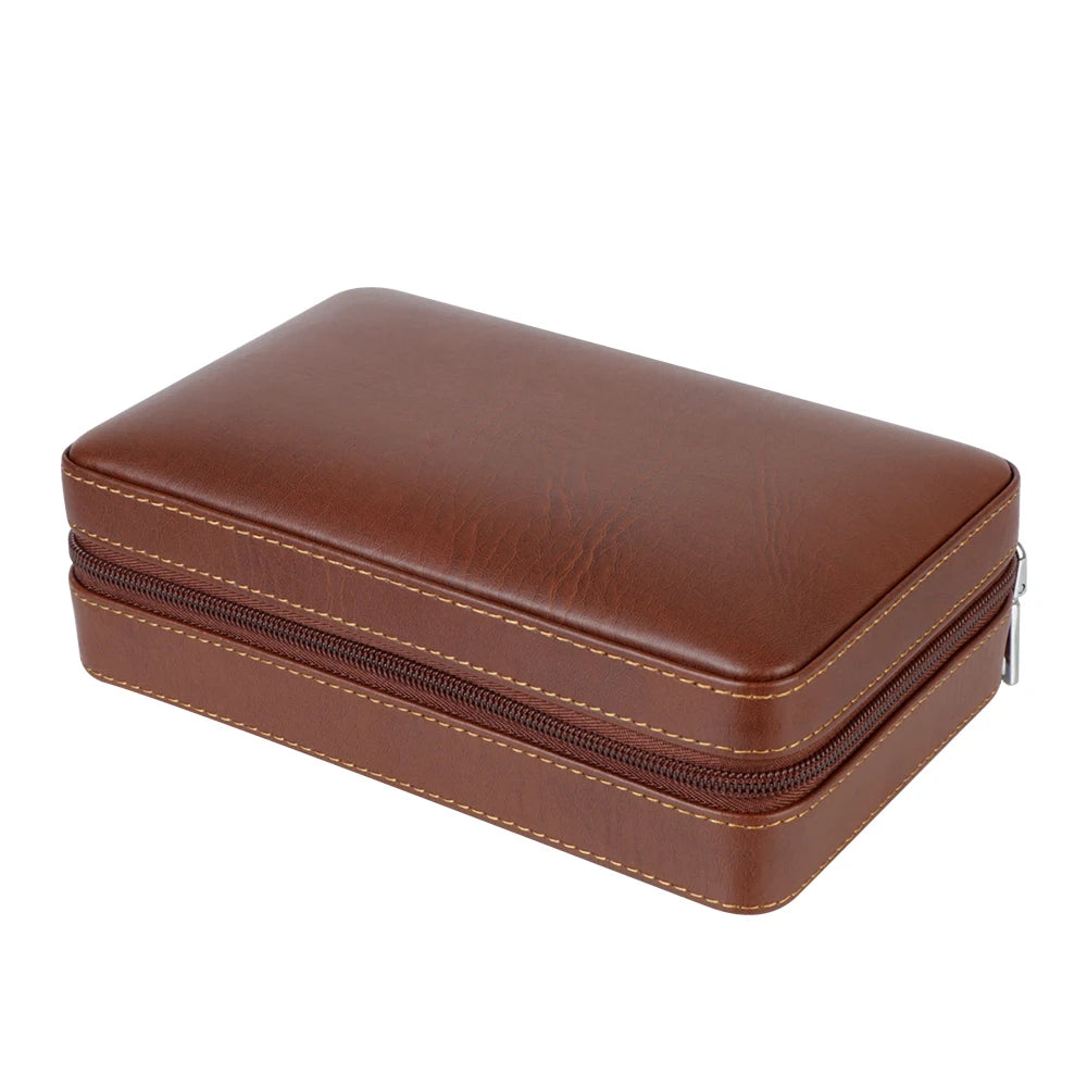 Cedar Wood Cigar Humidor Box PU Leather Cigar Case Storage Portable Humidifier 4 Cigars Box Humidor