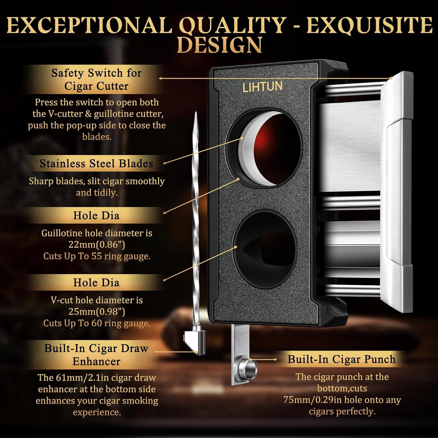 4-in-1 Guillotine Cutter (Black) — cigar cutter, photo 2