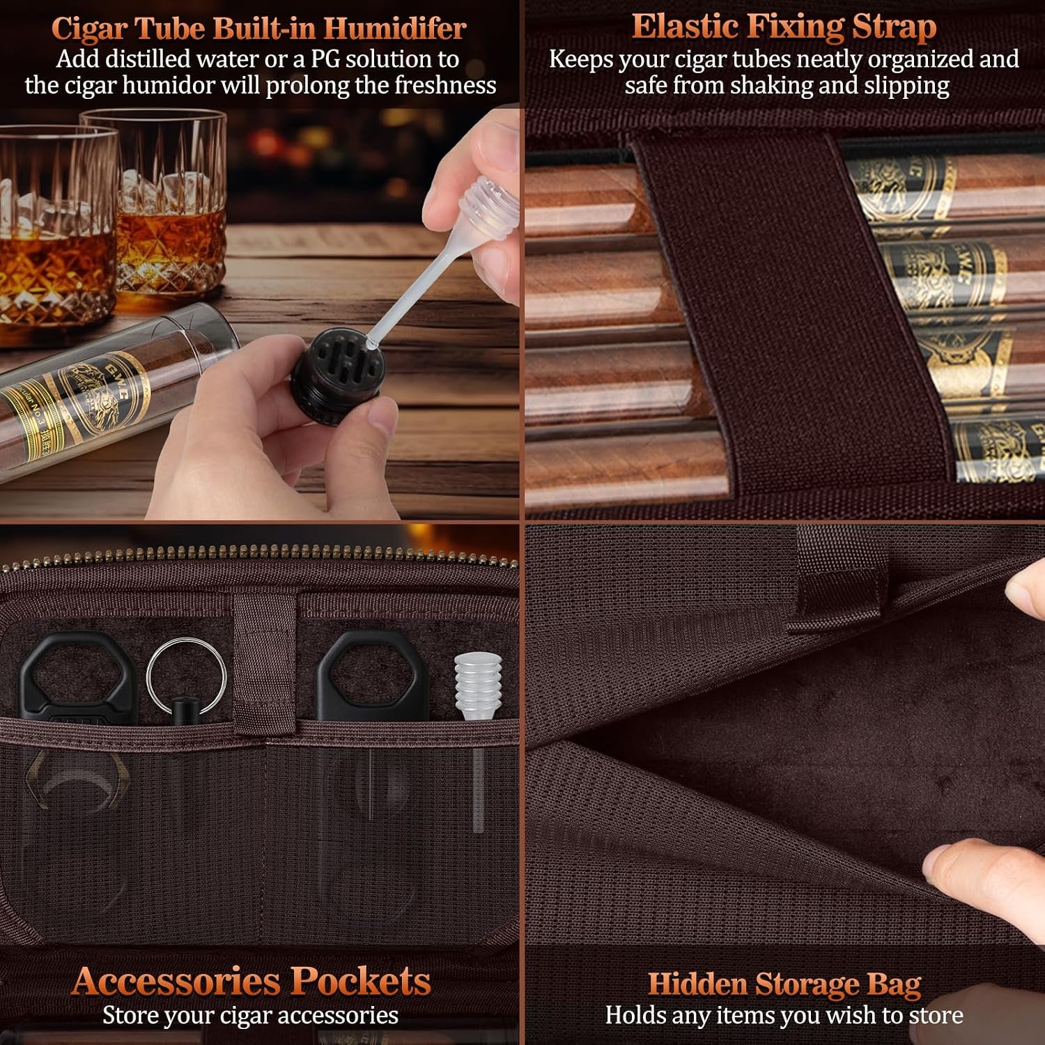 Leather Travel Humidor — 4 Tubes (Black) — cigar humidor, photo 5
