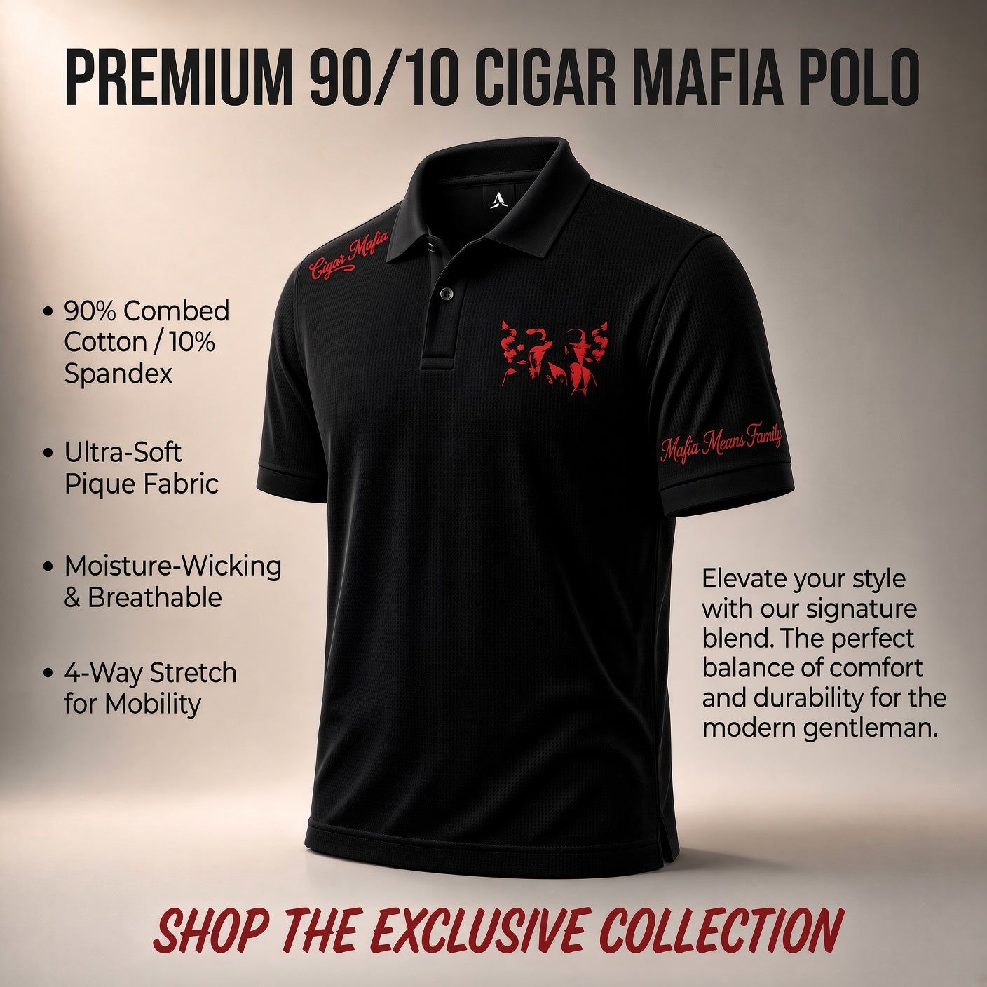 Premium 90/10 Cigar Mafia Polo — Black