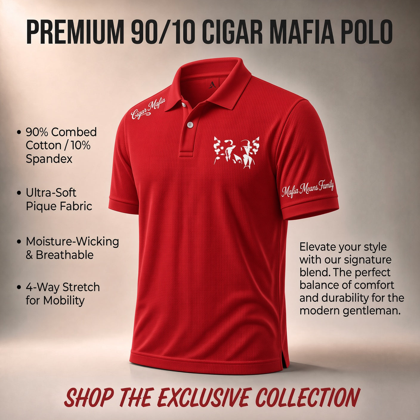Premium 90/10 Cigar Mafia Polo — Red