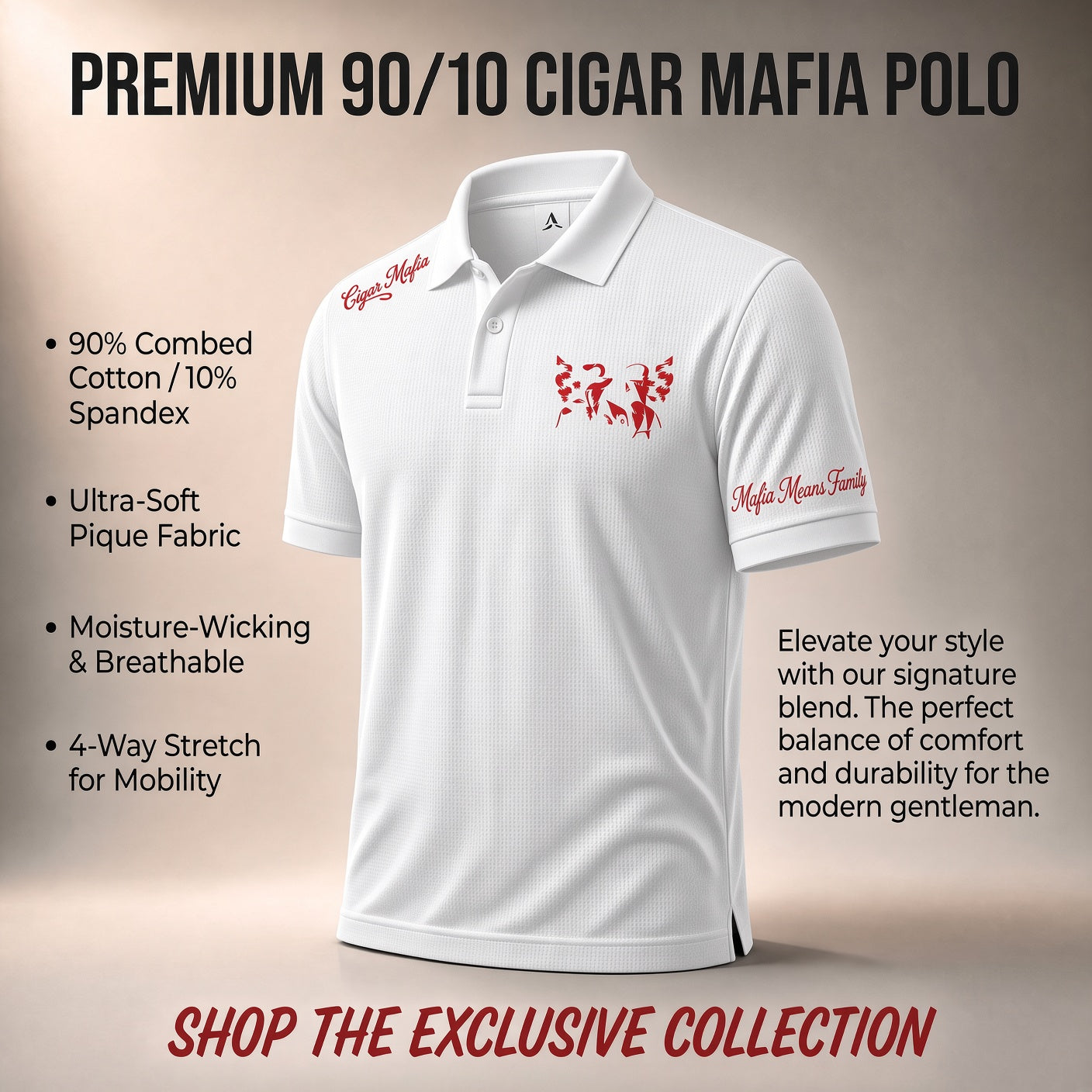 Premium 90/10 Cigar Mafia Polo — White