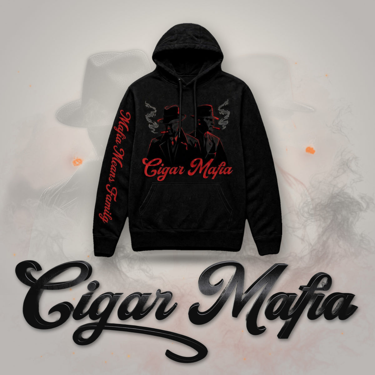 Late Night Lounge Hoodie on Cigar Mafia branded background