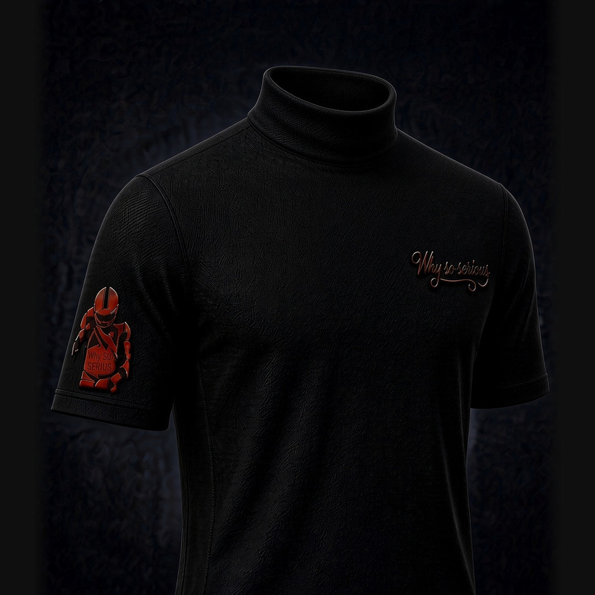 Why So Serious Mock Neck — Limited Edition — Black, Sleeve Patch: Why so serious script on the left chest and a sleeve patch
