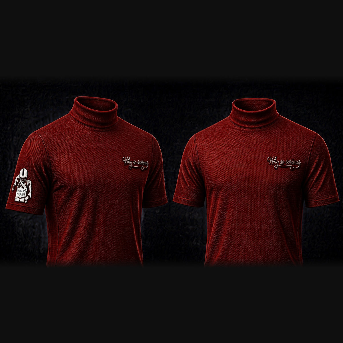 Why So Serious Mock Neck — Limited Edition — Red, Sleeve Patch and Chest Only side by side