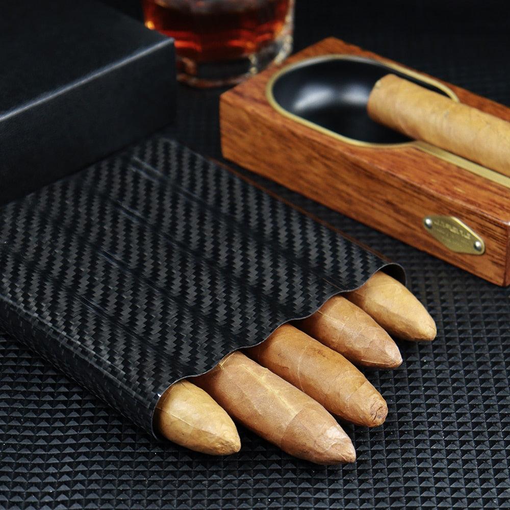 Carbon Fiber 5 Cigar Travel Case - Cigar Mafia